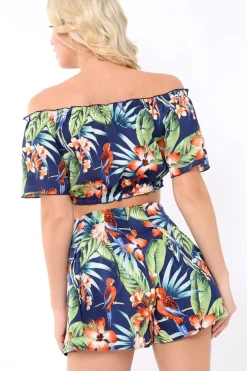 Rebellious Fashion Blue Tropical Print Shorts - Florence