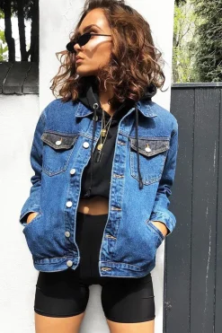 Rebellious Fashion Blue Two Tone Denim Jacket -Shay