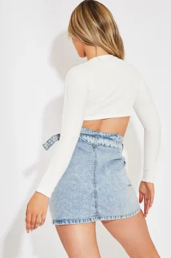 Rebellious Fashion Blue Utility Belted Mini Denim Skirt - Maddy