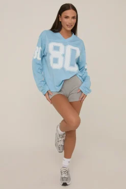 Rebellious Fashion Blue Varsity Sport Jersey T-shirt - Farrah
