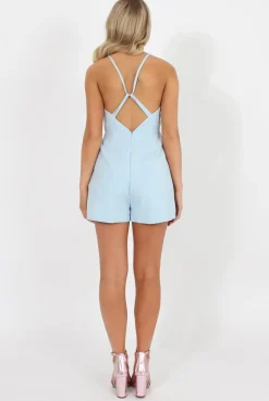 Rebellious Fashion Blue V Front Playsuit - Tazmin