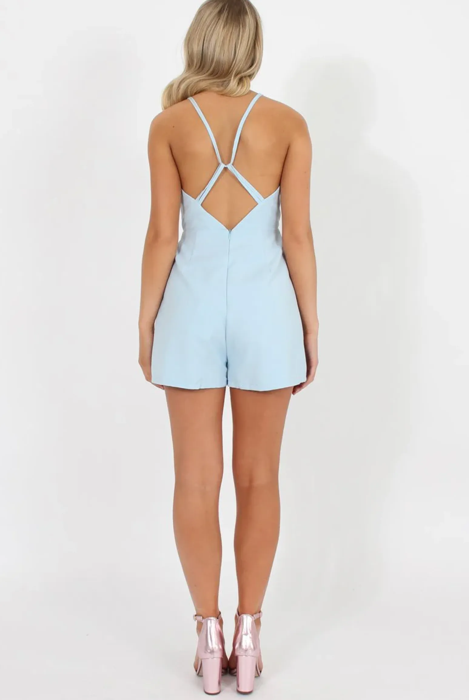 Rebellious Fashion Blue V Front Playsuit - Tazmin