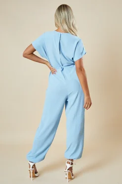 Rebellious Fashion Blue V-Neck Oversized Tie Detail Jumpsuit - Sammie