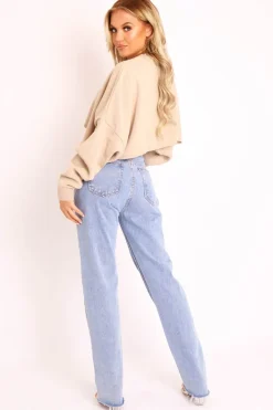 Rebellious Fashion Blue Wash Denim Double Waist Mom Jeans - Dawn