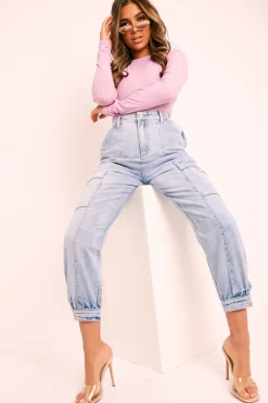 Rebellious Fashion Blue Washed Cargo Pocket Denim Jeans - Madelaine