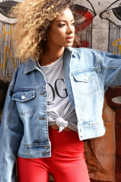 Rebellious Fashion Blue Washed Cropped Denim Jacket - Fallon