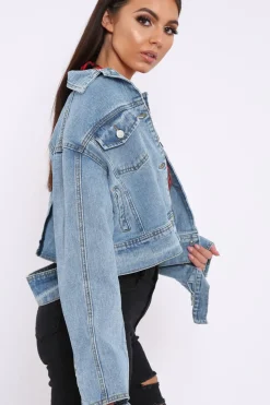 Rebellious Fashion Blue Washed Cropped Denim Jacket - Fallon
