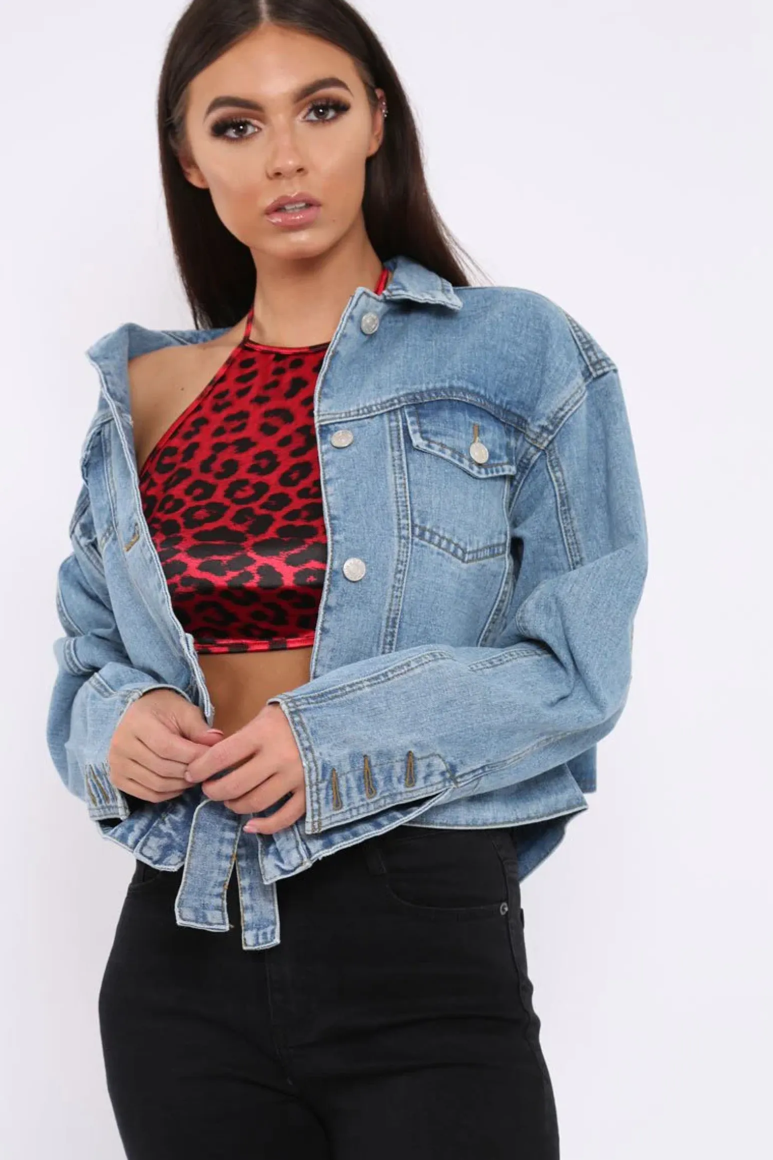 Rebellious Fashion Blue Washed Cropped Denim Jacket - Fallon