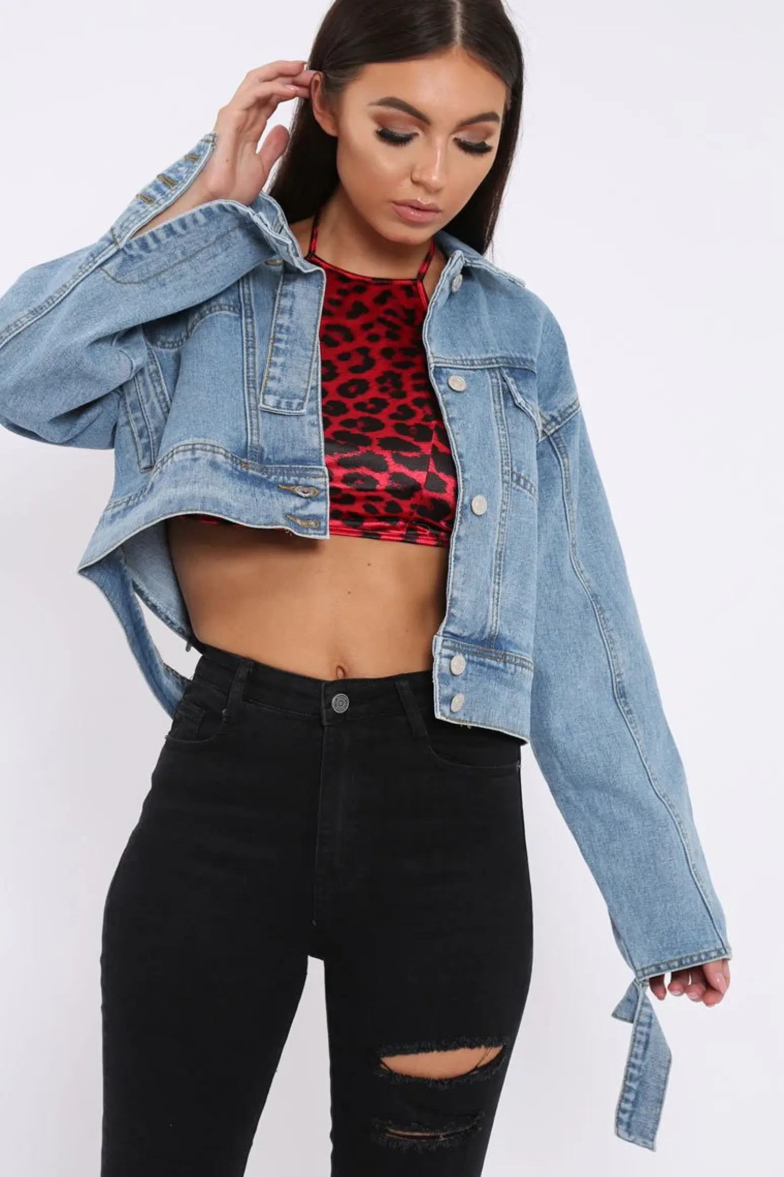 Rebellious Fashion Blue Washed Cropped Denim Jacket - Fallon