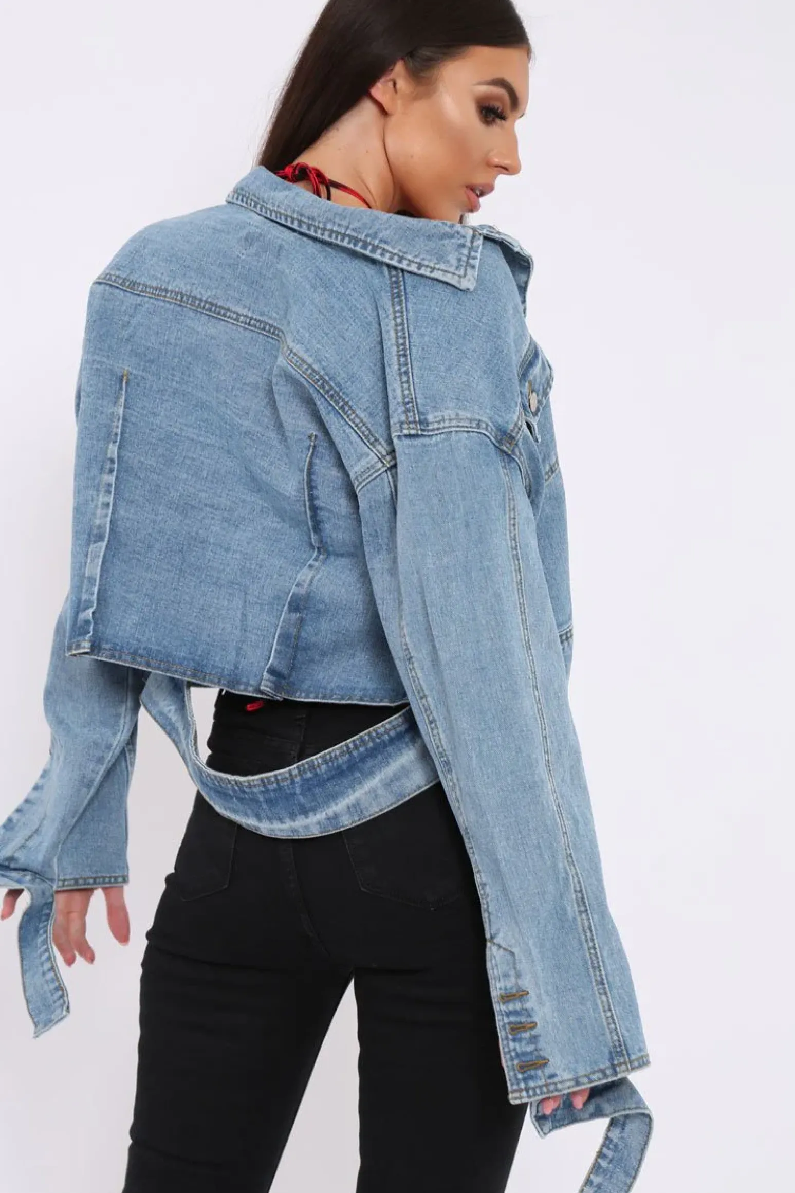 Rebellious Fashion Blue Washed Cropped Denim Jacket - Fallon