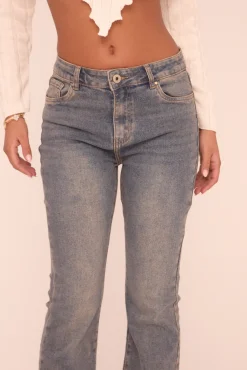 Rebellious Fashion Blue Washed Stretch Kick Flare Denim Jeans - Orla