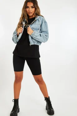 Rebellious Fashion Blue Wash Hooded Cropped Denim Jacket - Madison