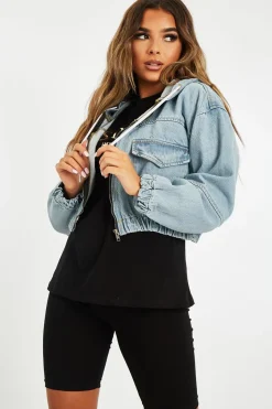 Rebellious Fashion Blue Wash Hooded Cropped Denim Jacket - Madison