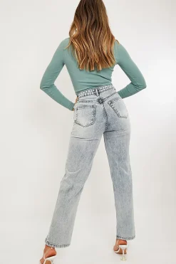 Rebellious Fashion Blue Wash Split Front Straight Jeans - Lilyrose