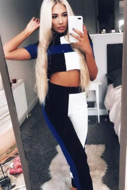 Rebellious Fashion Blue White and Black Colour Block Co-ord - Jacey