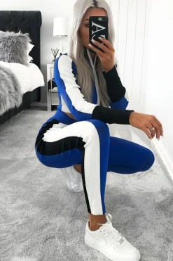 Rebellious Fashion Blue White and Black Striped Tracksuit - Cayla