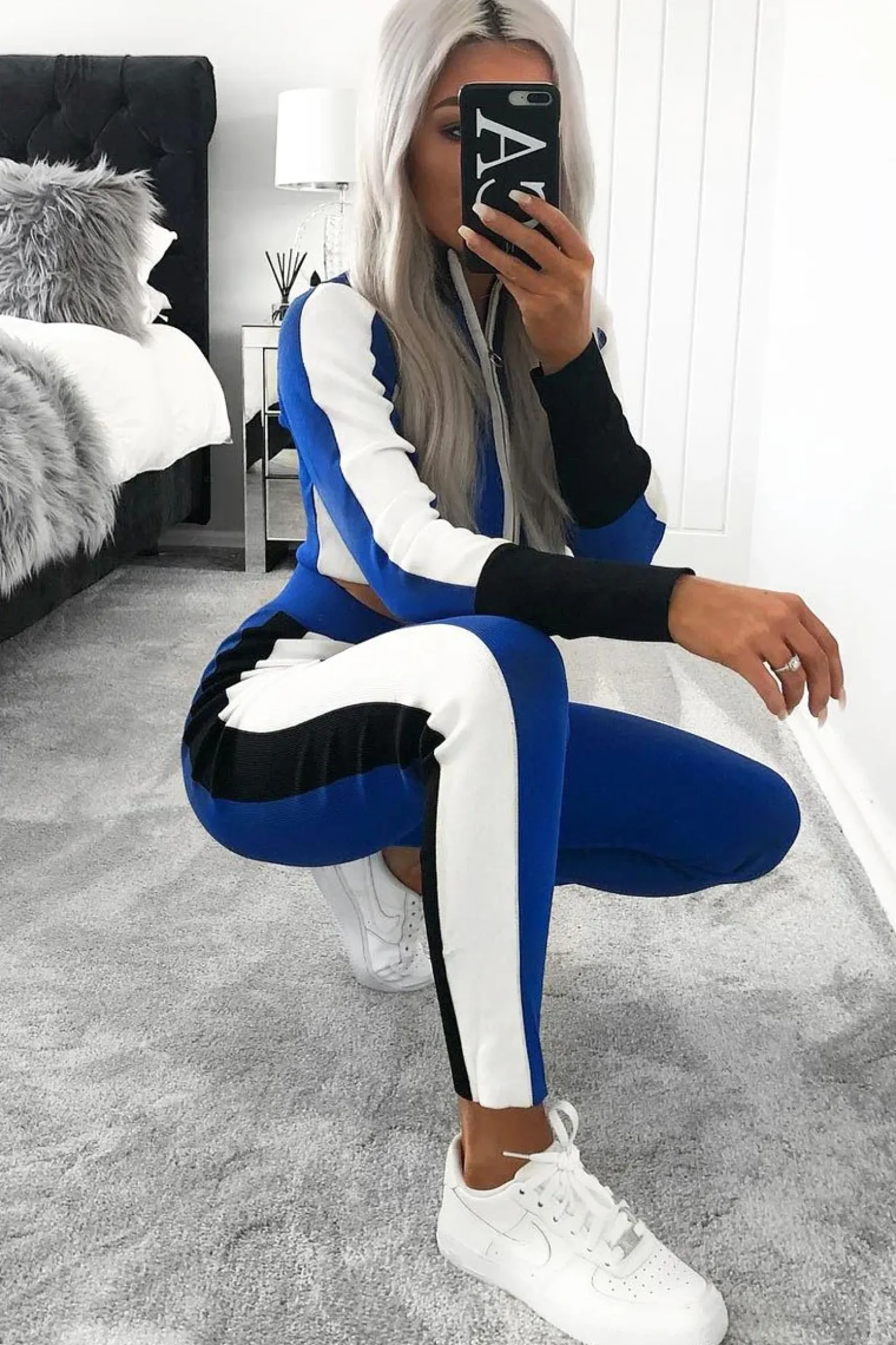 Rebellious Fashion Blue White and Black Striped Tracksuit - Cayla