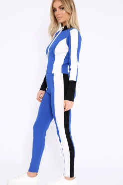 Rebellious Fashion Blue White and Black Striped Tracksuit - Cayla