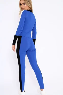 Rebellious Fashion Blue White and Black Striped Tracksuit - Cayla