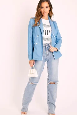 Rebellious Fashion Blue White Trim Blazer - Bridgit