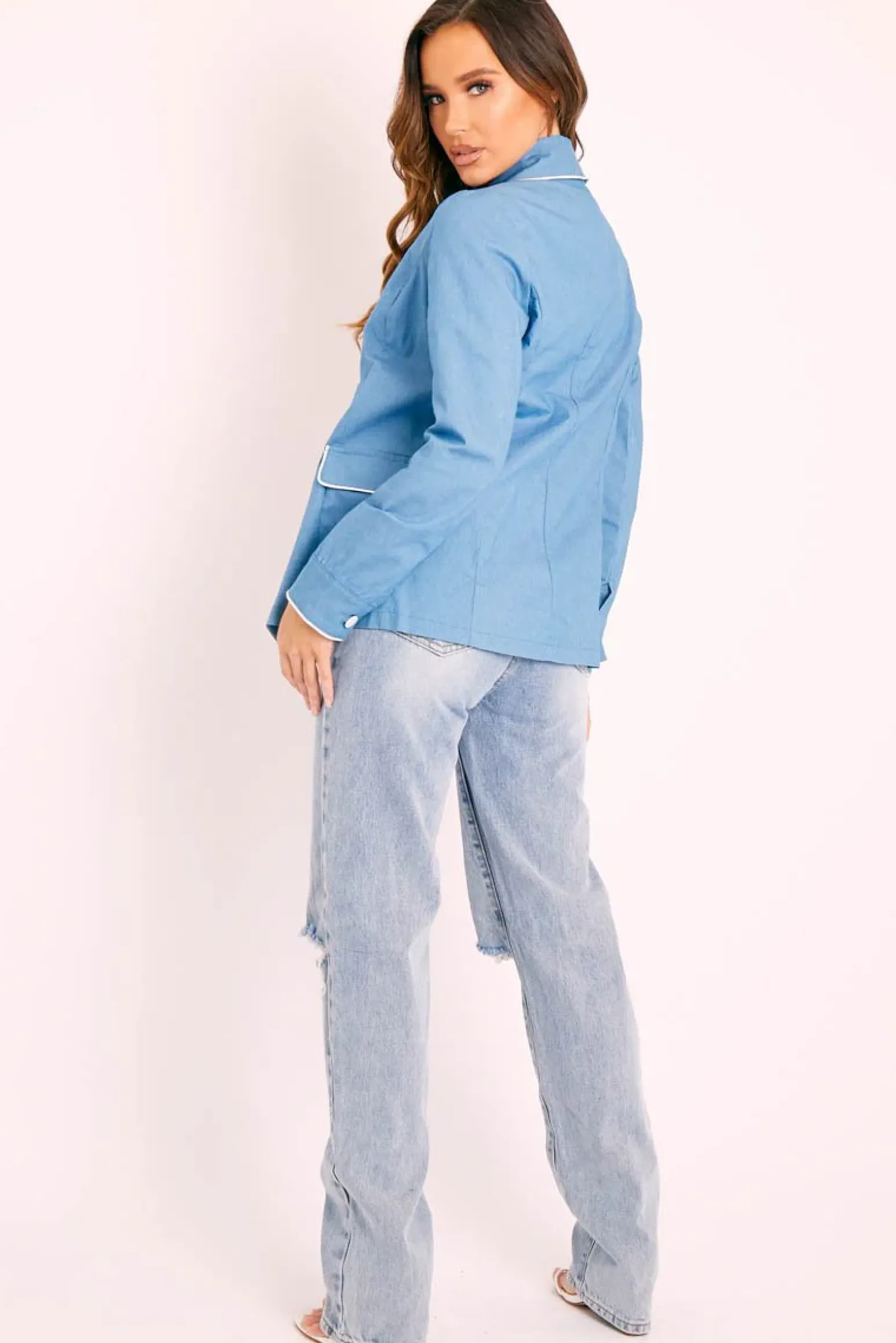 Rebellious Fashion Blue White Trim Blazer - Bridgit