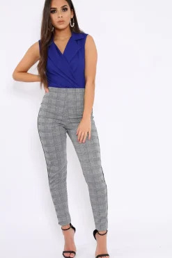 Rebellious Fashion Blue Wrap Front Blazer Style Bodysuit - Leiana