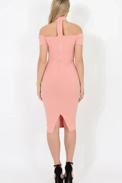 Rebellious Fashion Blush Choker Bardot Bodycon Dress - Thea