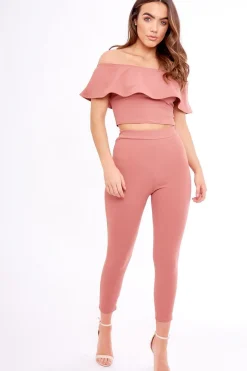 Rebellious Fashion Blush Bardot Frill Co-ord - Kammie