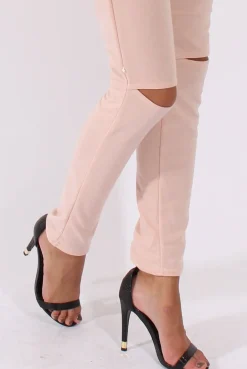 Rebellious Fashion Blush Bardot Split Knee Jumpsuit - Coran