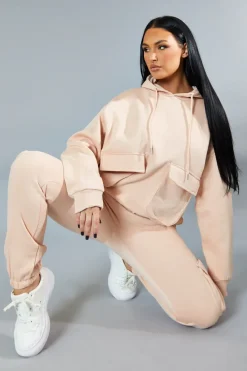 Rebellious Fashion Blush Cargo Pocket Hoodie and Joggers Tracksuit - Aafiya
