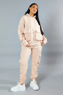 Rebellious Fashion Blush Cargo Pocket Hoodie and Joggers Tracksuit - Aafiya