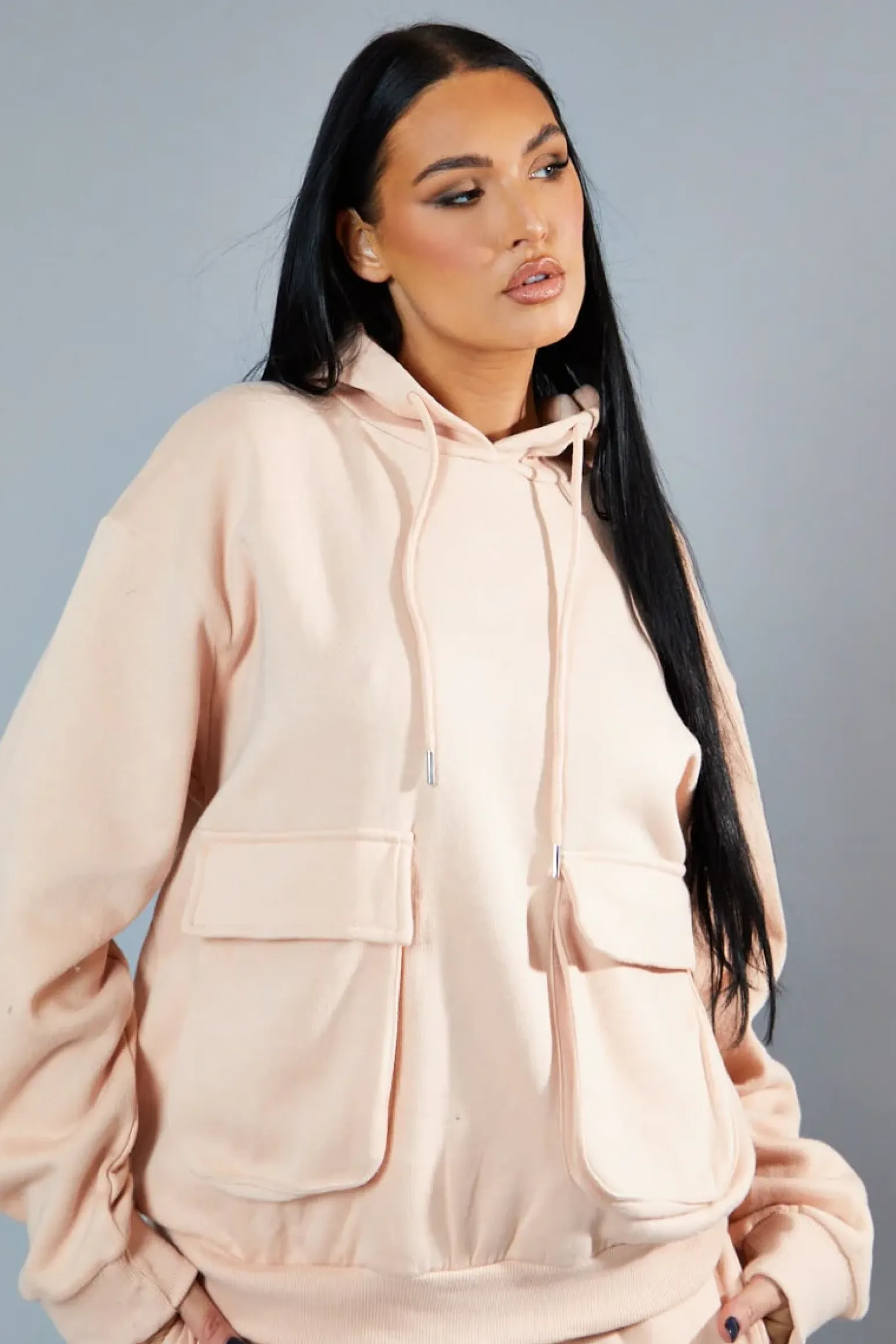 Rebellious Fashion Blush Cargo Pocket Hoodie and Joggers Tracksuit - Aafiya