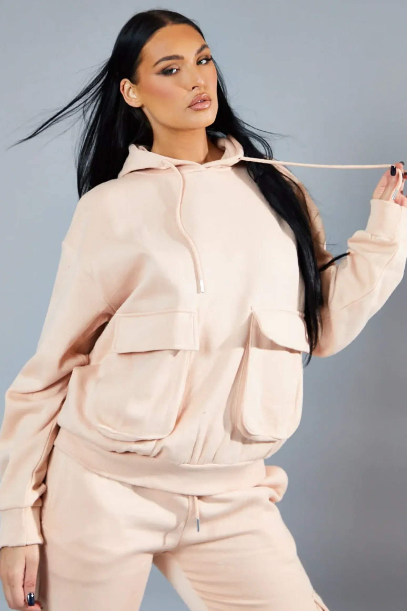 Rebellious Fashion Blush Cargo Pocket Hoodie and Joggers Tracksuit - Aafiya