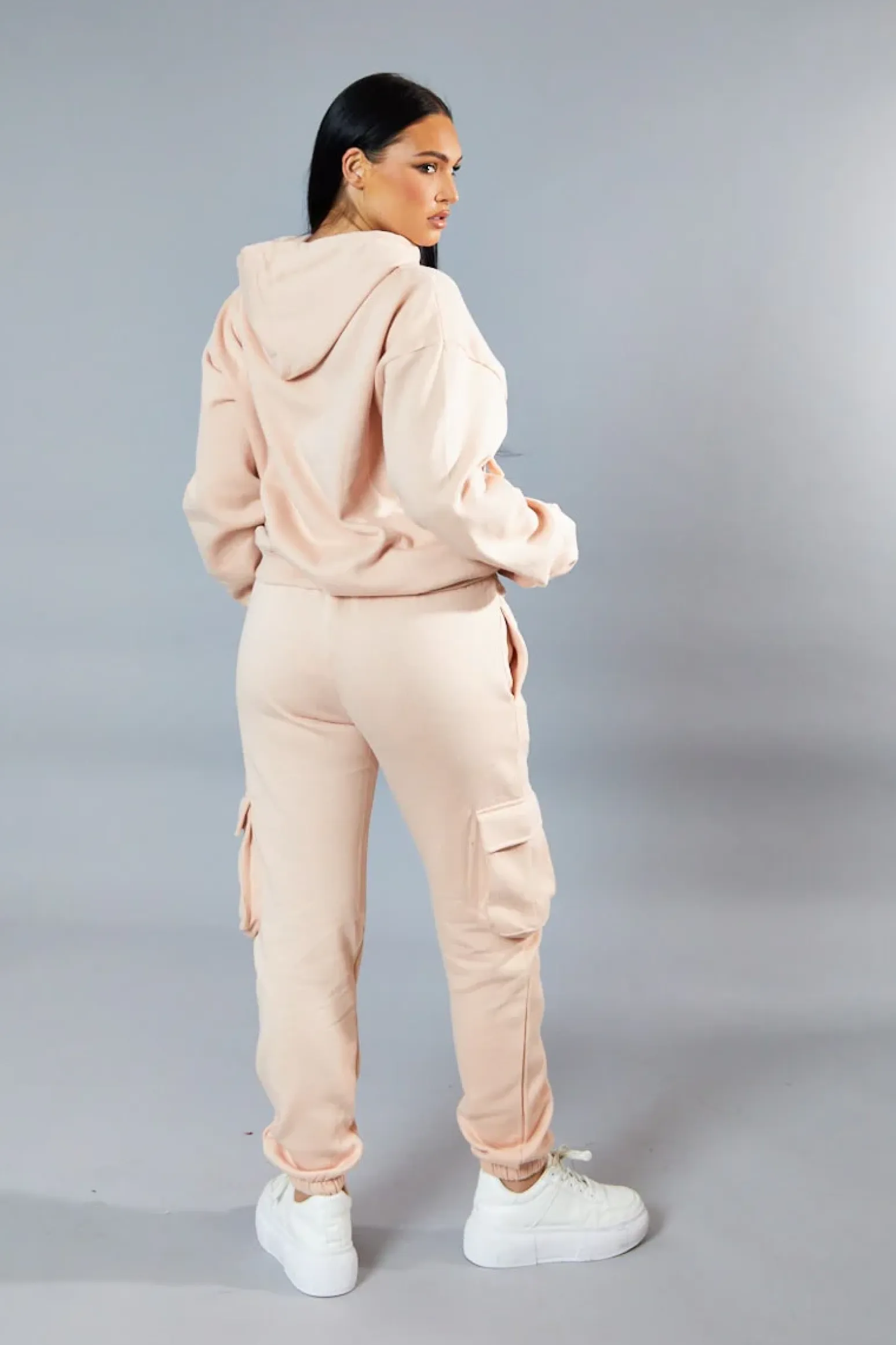 Rebellious Fashion Blush Cargo Pocket Hoodie and Joggers Tracksuit - Aafiya
