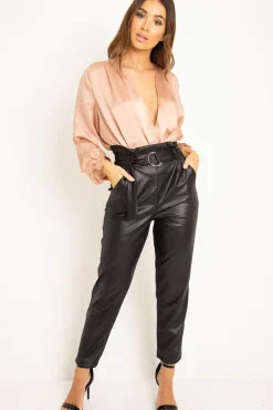 Rebellious Fashion Blush Chiffon Plunge Blouson Sleeve Bodysuit - Liah
