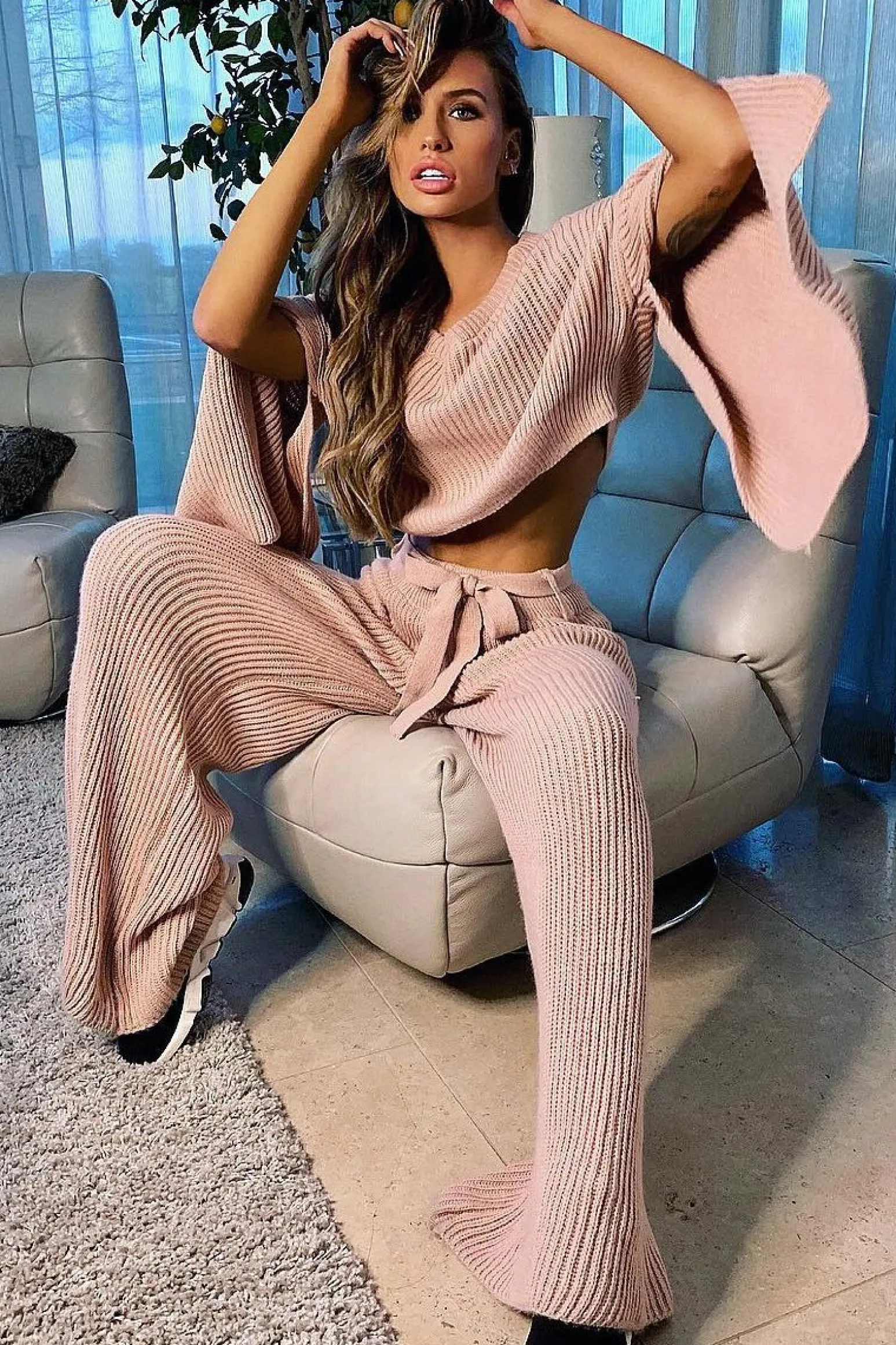 Rebellious Fashion Blush Chunky Knit Loungewear Set - Harper