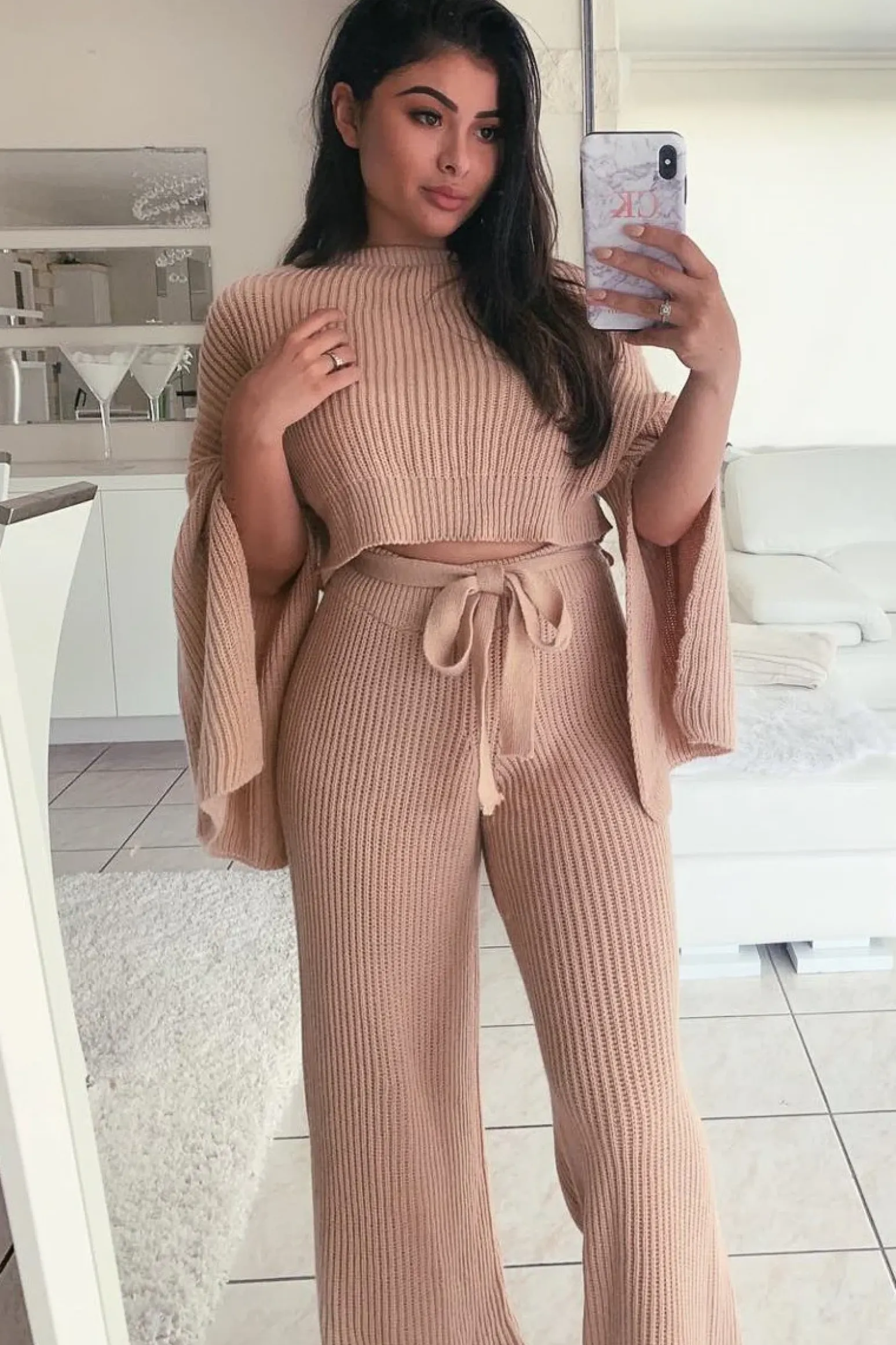 Rebellious Fashion Blush Chunky Knit Loungewear Set - Harper