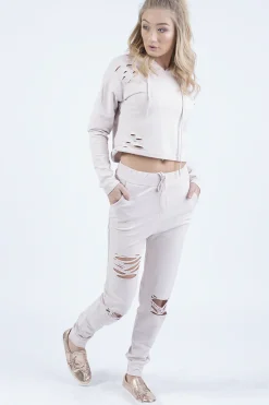 Rebellious Fashion Blush Distressed Hoodie Tracksuit - Mollie