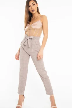 Rebellious Fashion Blush Mesh Satin Cup Stripe Detail Bodysuit - Valencia