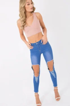 Rebellious Fashion Blush Plunge Sleeveless Crop Top - Tilla