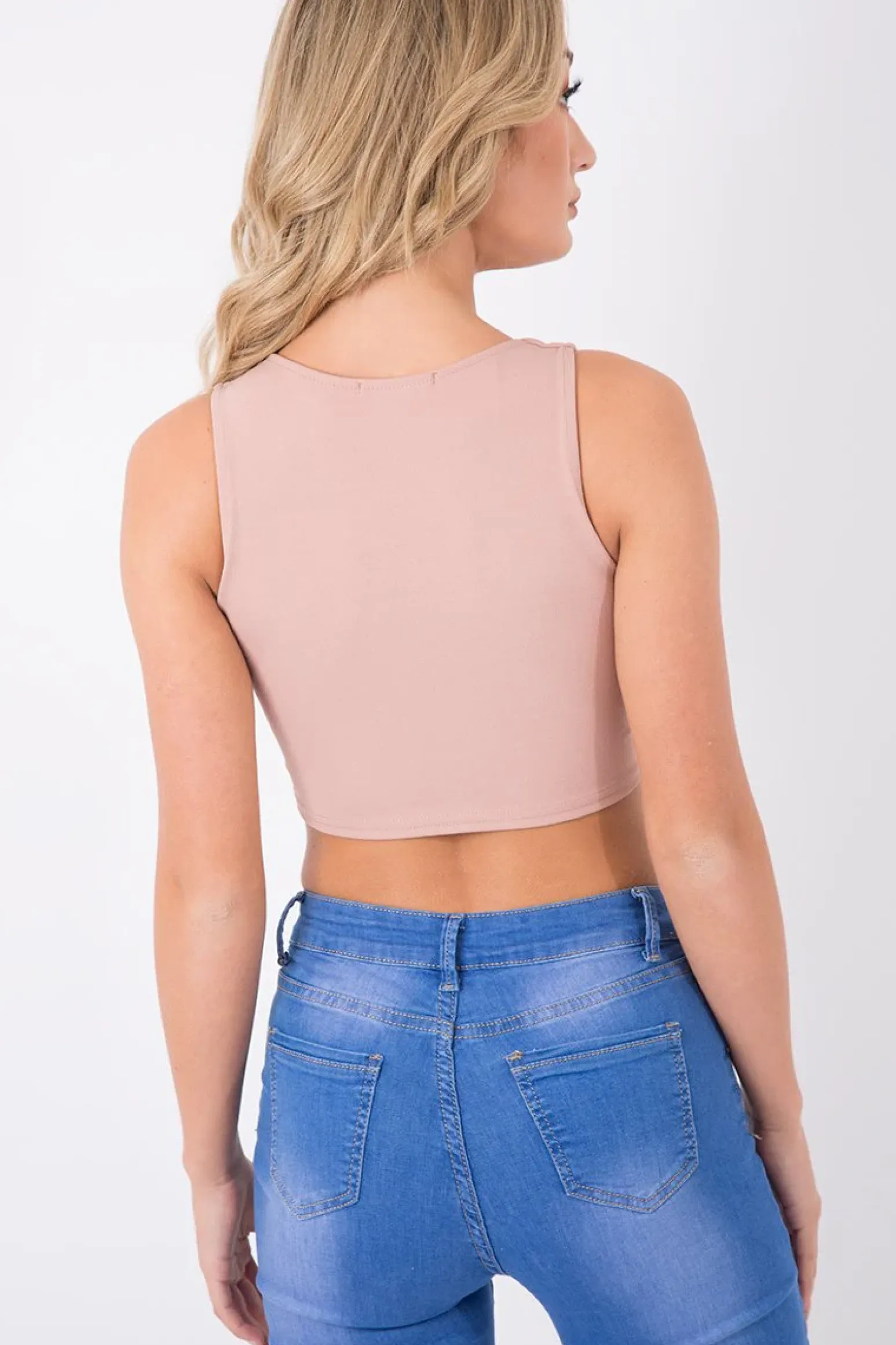 Rebellious Fashion Blush Plunge Sleeveless Crop Top - Tilla