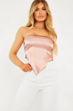 Rebellious Fashion Blush Satin Bandana Scarf Top - Leanna
