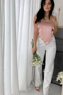 Rebellious Fashion Blush Satin Bandana Scarf Top - Leanna