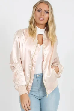Rebellious Fashion Blush Satin Bomber Jacket - Neve