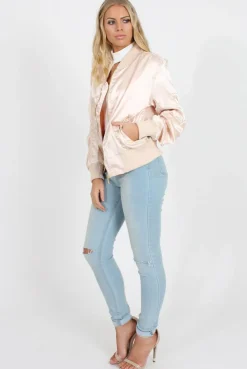 Rebellious Fashion Blush Satin Bomber Jacket - Neve