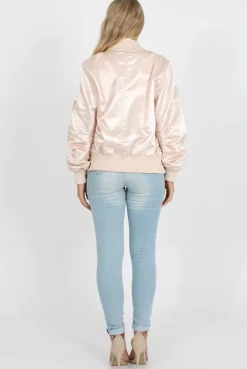 Rebellious Fashion Blush Satin Bomber Jacket - Neve