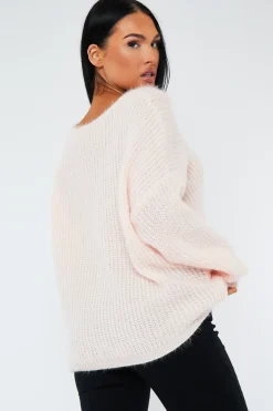 Rebellious Fashion Blush Scoop Neck Fluffy Jumper - Ameliah