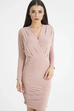 Rebellious Fashion Blush Slinky Side Ruched Dress - Avery