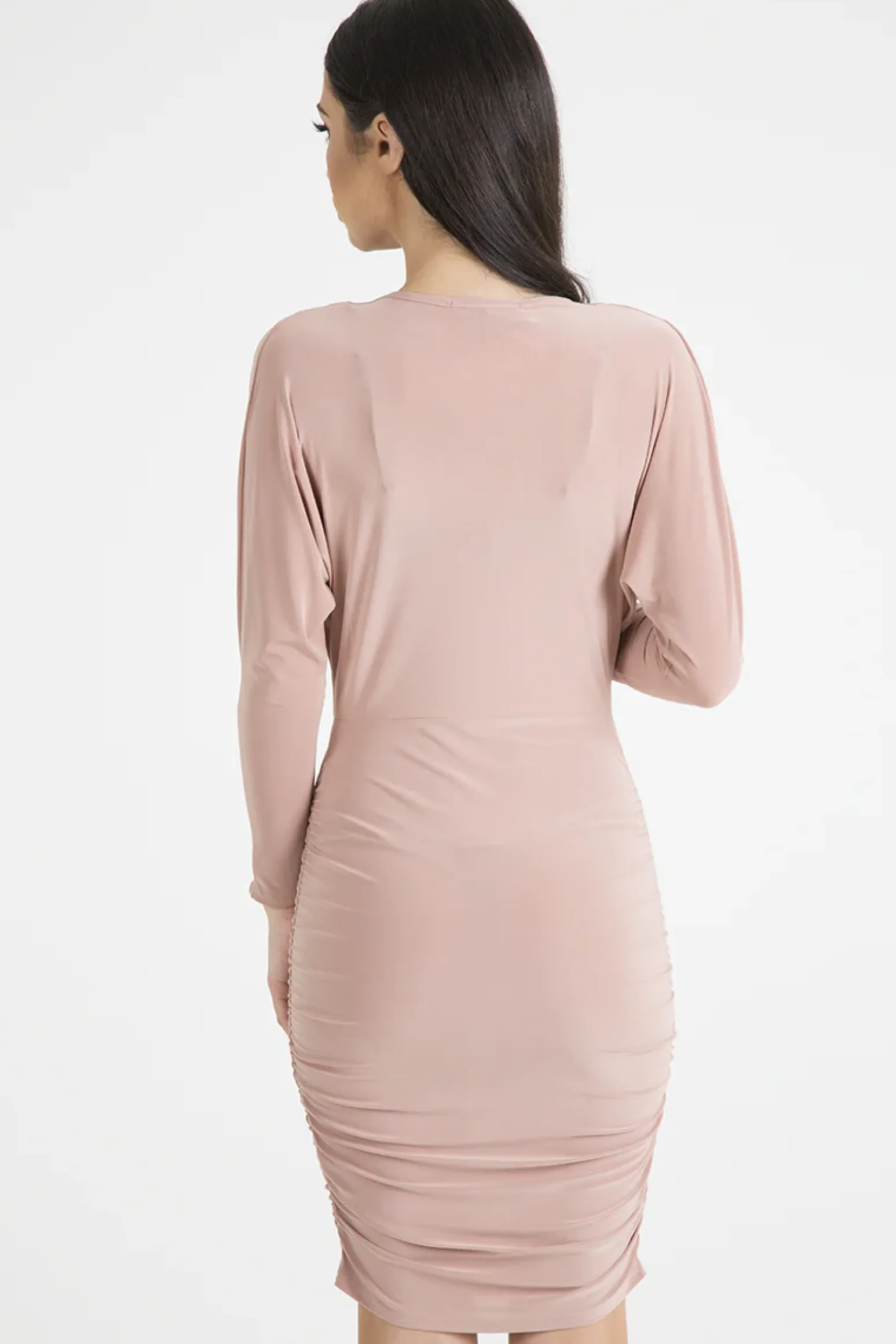 Rebellious Fashion Blush Slinky Side Ruched Dress - Avery