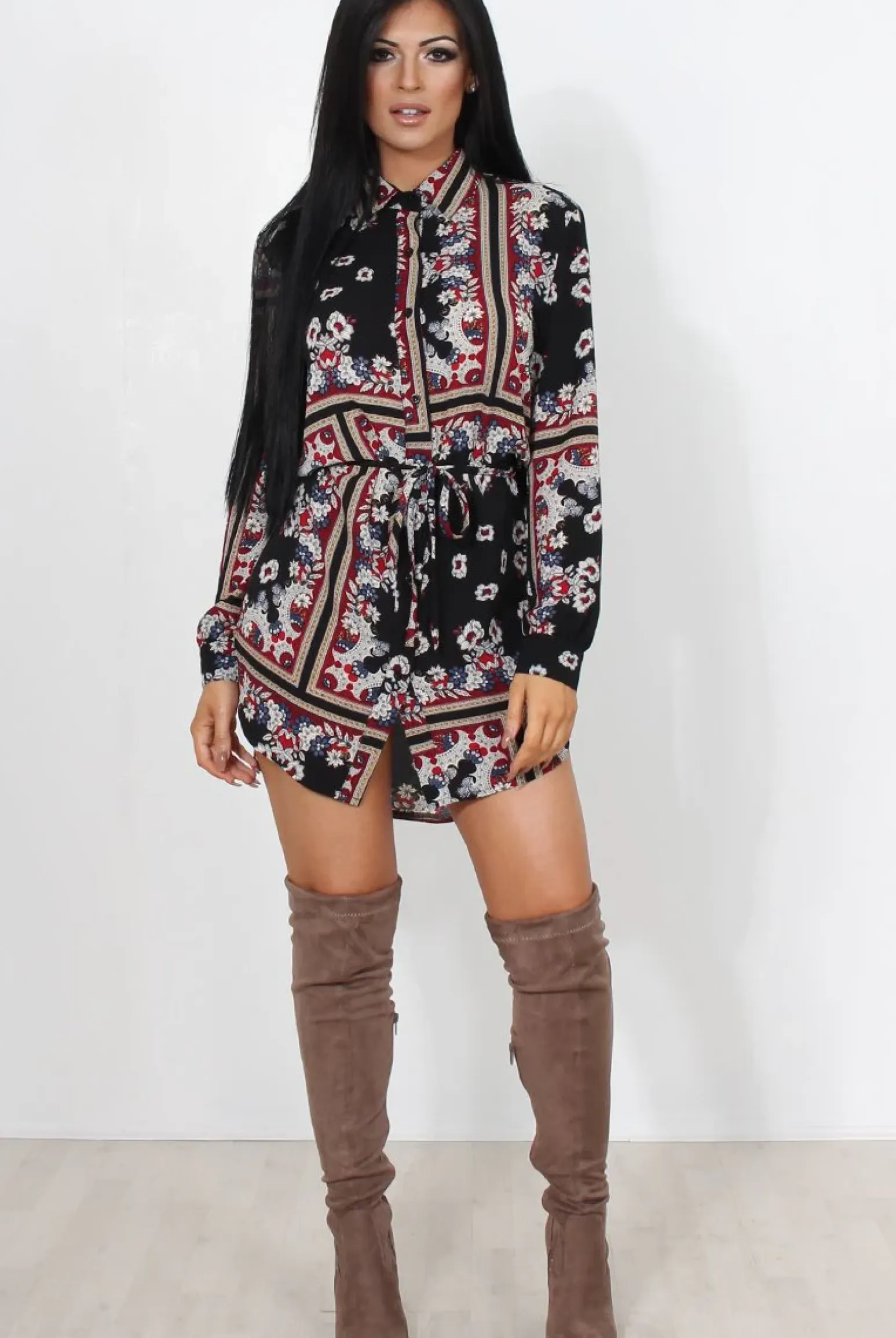Rebellious Fashion Bono Black Paisley Print Shirt Dress